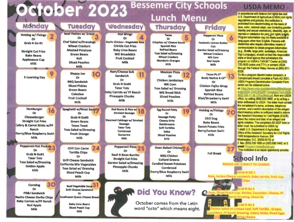 K-12 Lunch Menu